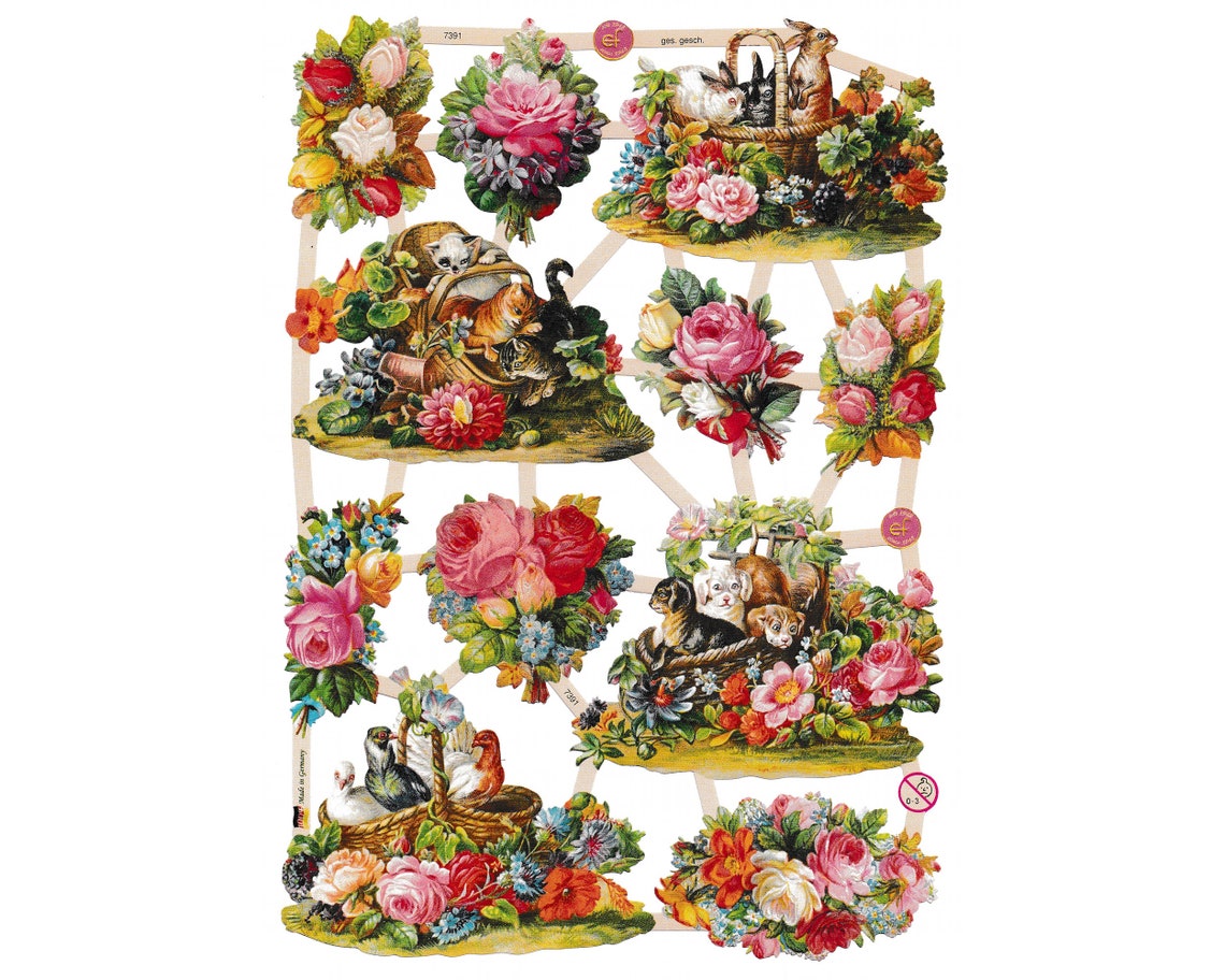 Vintage Lithography Sheet Flowers | 193 image 0
