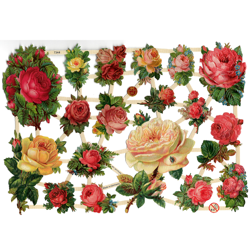 Paper Scraps | German Die Cut | Scrapbook | Vintage Style Sheet Flowers #160