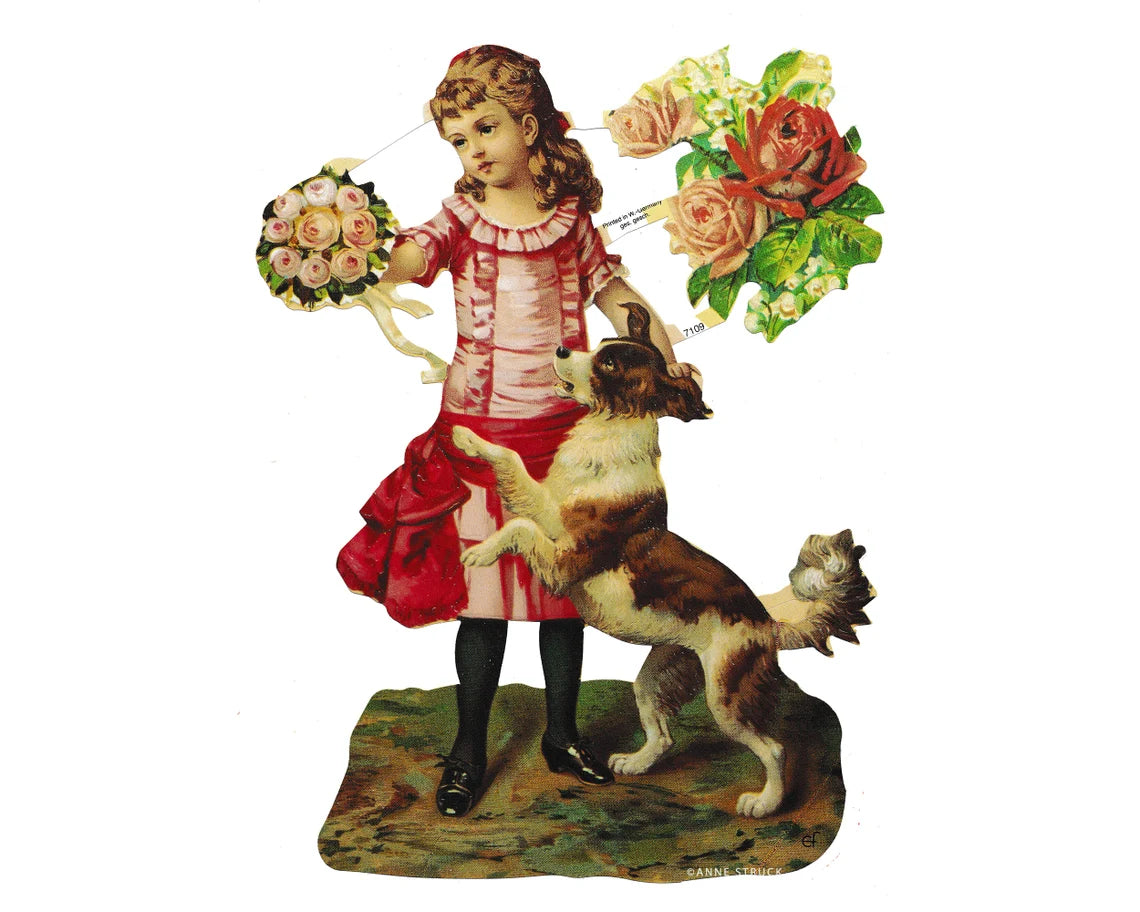 German Paper Scrap Victorian Girl and Dog  | 335 image 0