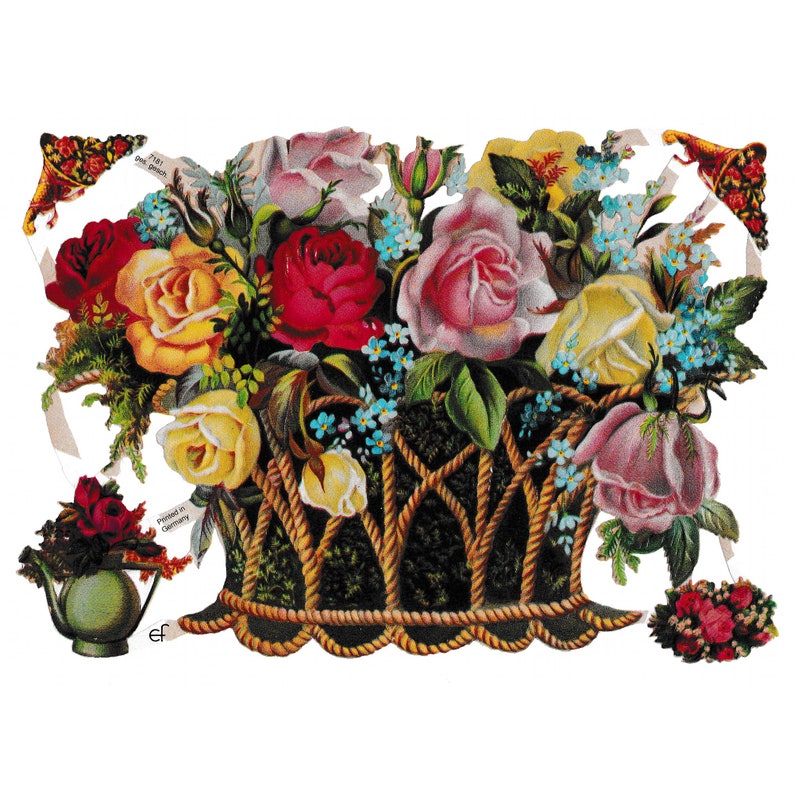 Vintage Lithography Large Flower Basket | 198 image 0