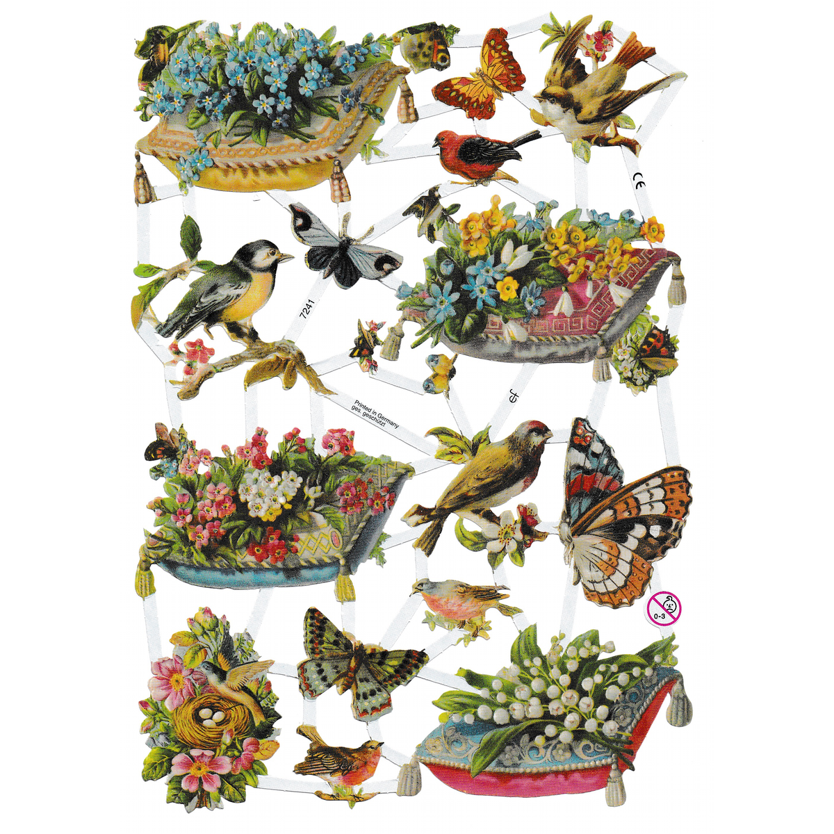 Vintage Lithography Sheet Birds Flowers | 84 image 0